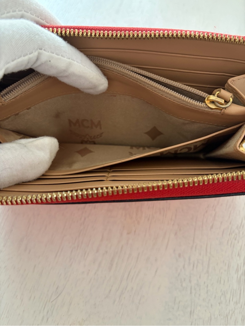 MCM Red Saffiano Zip-Around Continental Wallet - Picture 13 of 16